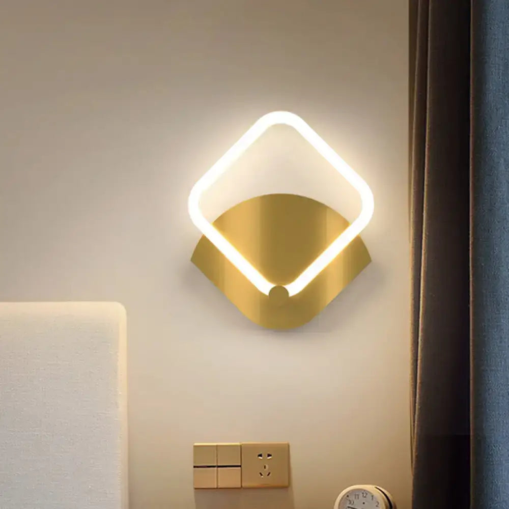 Modern gold rhombus led wall sconce bedroom warm white light