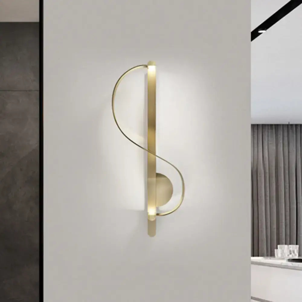 Modern gold s-shape wall lighting fixture for living room corner