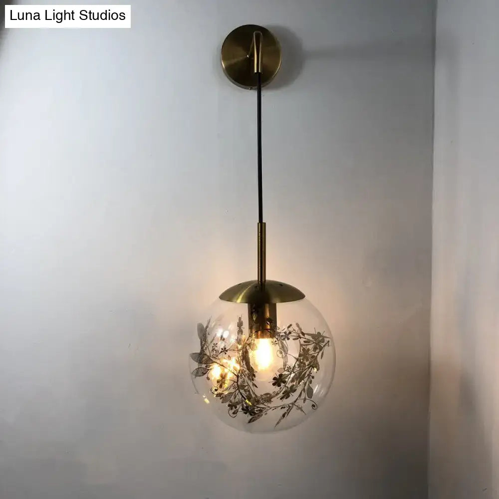 Modern gold shattered leaf clear glass globe sconce bedroom light fixture