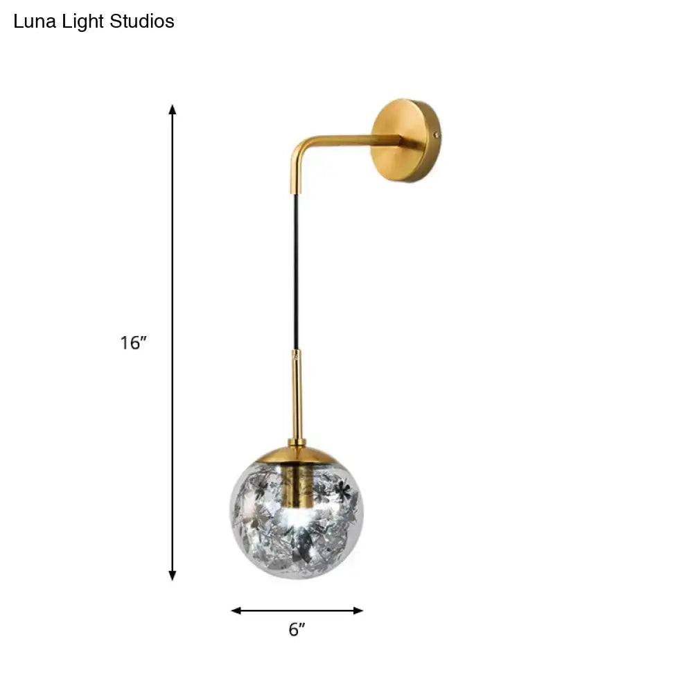 Modern gold shattered leaf clear glass globe sconce bedroom light fixture