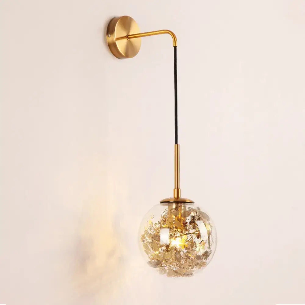 Modern gold shattered leaf clear glass globe sconce bedroom light fixture