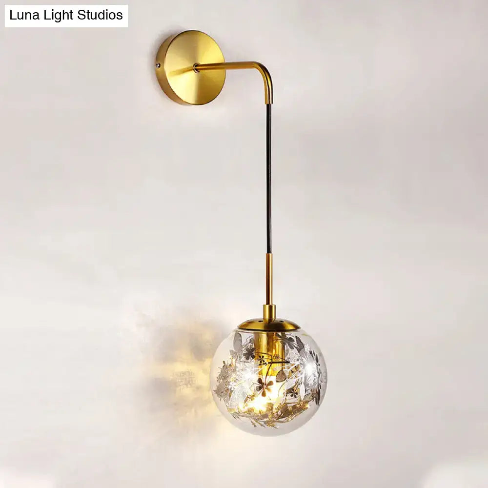 Modern gold shattered leaf clear glass globe sconce bedroom light fixture