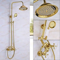 Modern gold shower mixer taps with rainfall head and handheld – bathroom