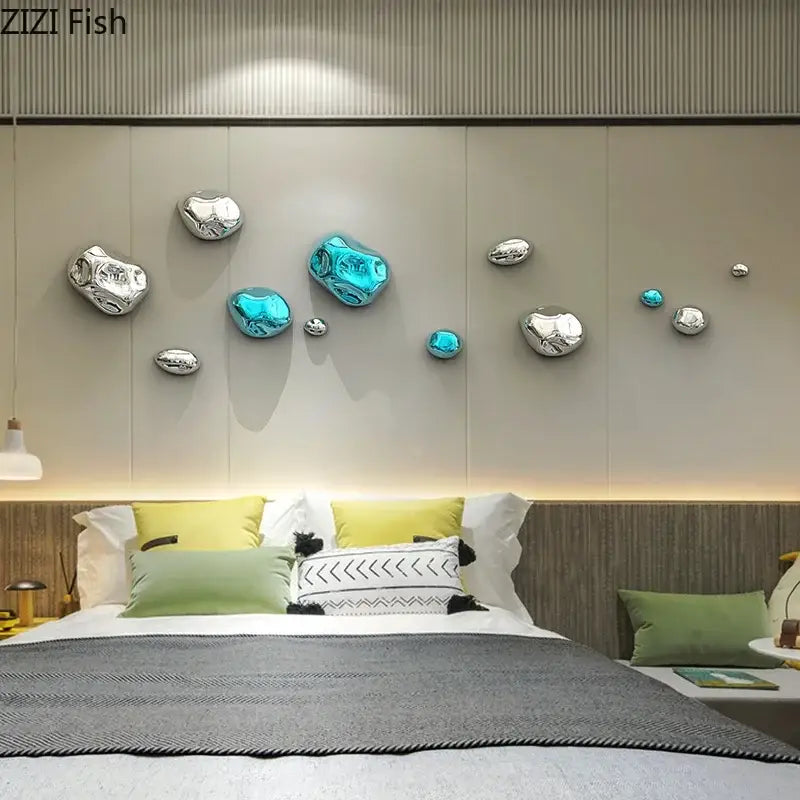 Modern gold & silver 3d stone wall ornaments living room decor