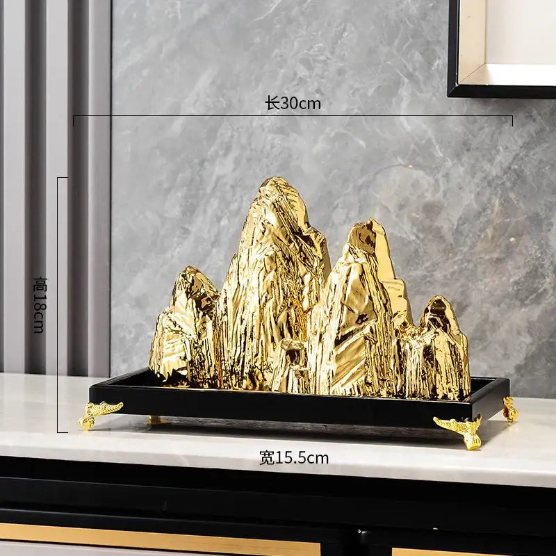 Modern gold & silver ceramic mountain sculpture living room decor