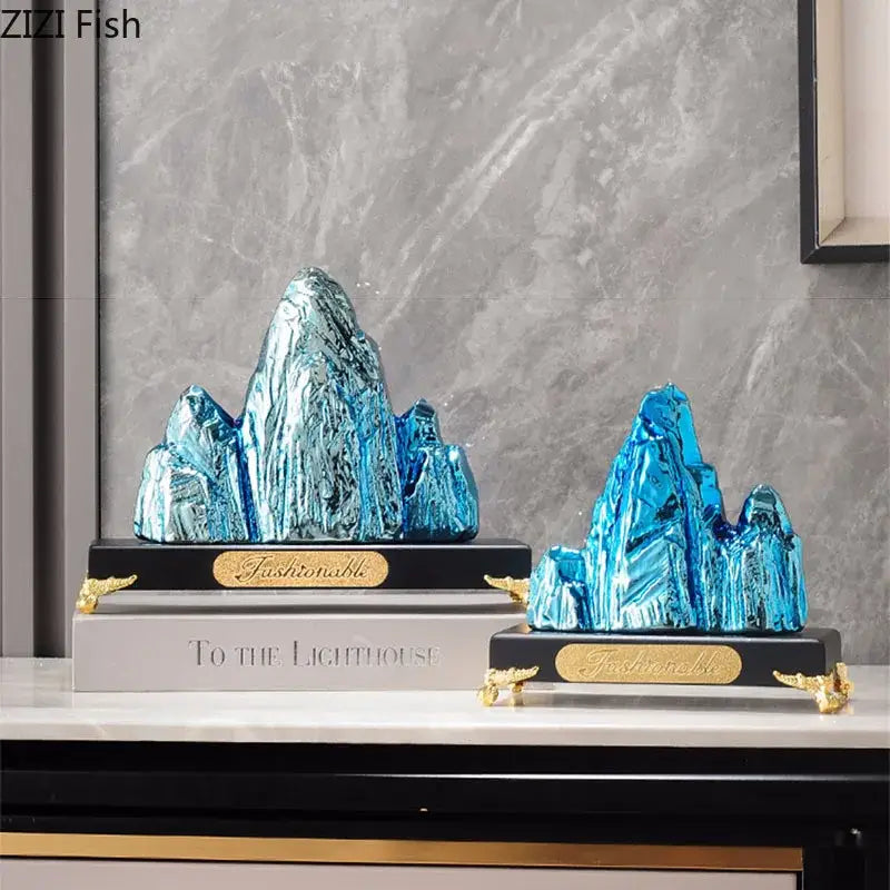Modern gold & silver ceramic mountain sculpture living room decor