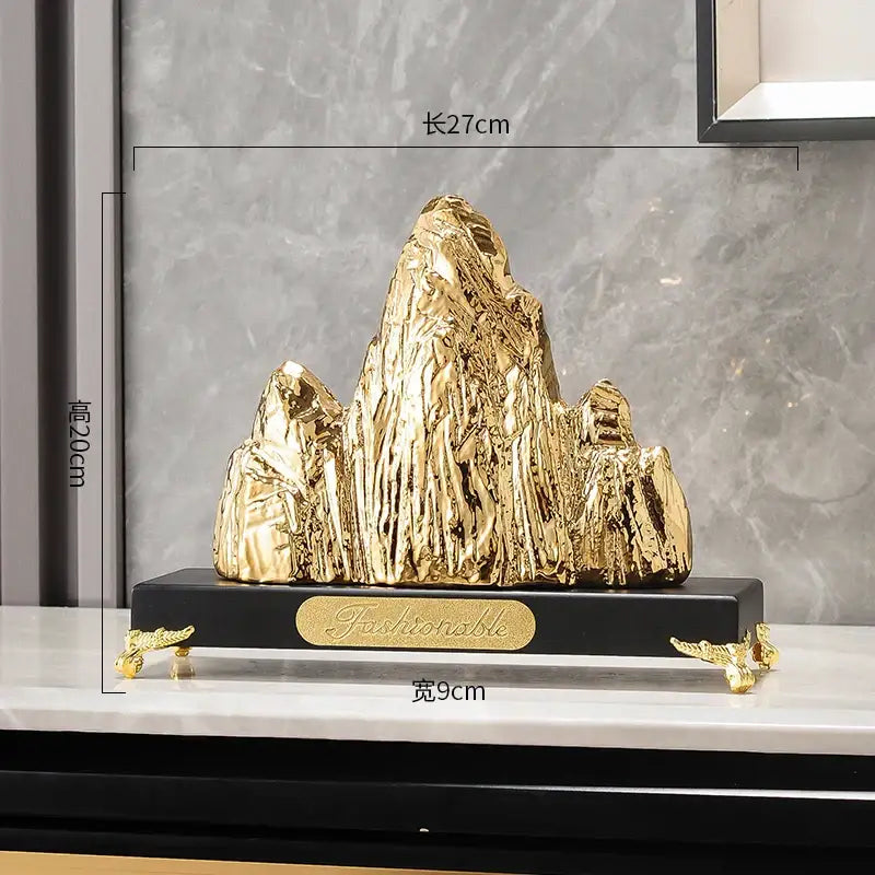Modern gold & silver ceramic mountain sculpture living room decor