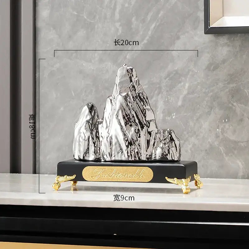 Modern gold & silver ceramic mountain sculpture living room decor