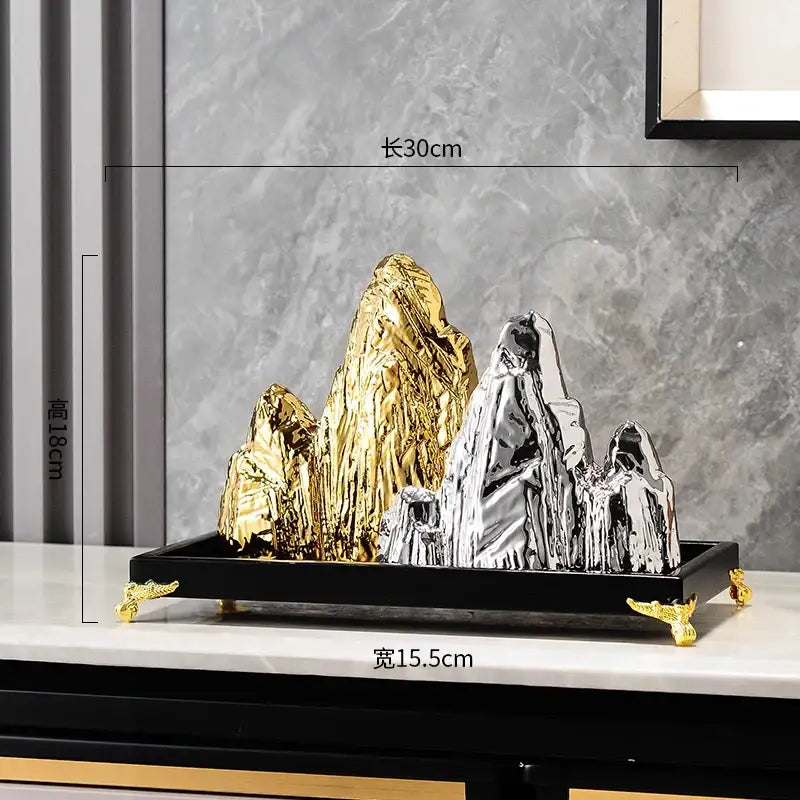 Modern gold & silver ceramic mountain sculpture living room decor