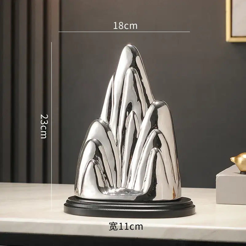 Modern gold & silver ceramic mountain sculpture living room decor