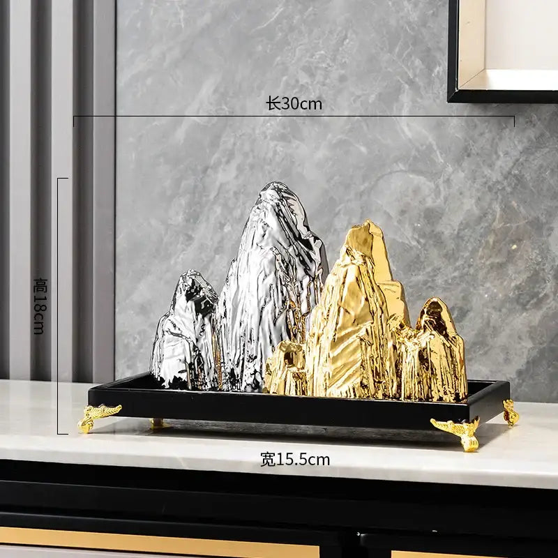 Modern gold & silver ceramic mountain sculpture living room decor