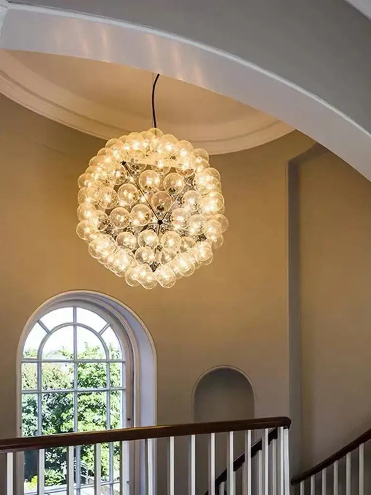 Modern gold & silver clear glass bubble chandelier dining room light