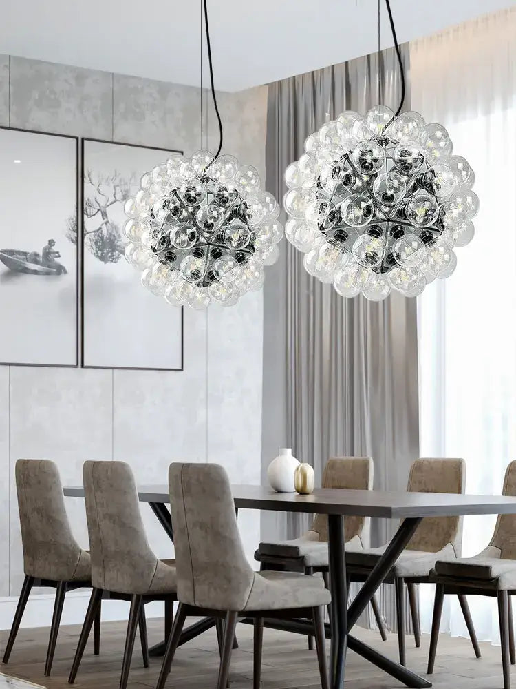 Modern gold & silver clear glass bubble chandelier dining room light
