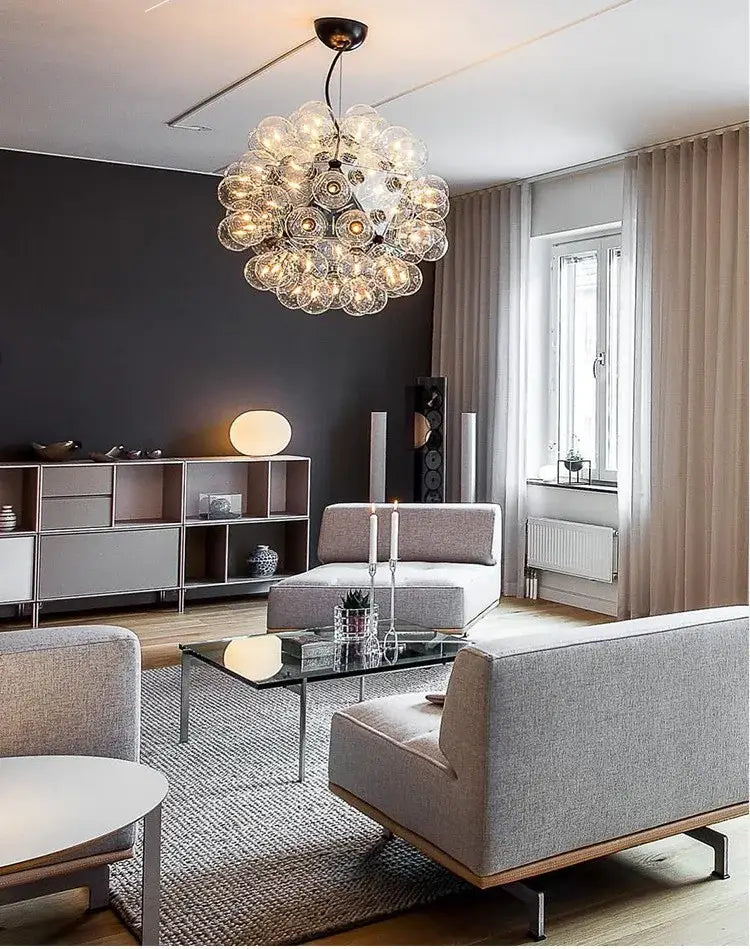 Modern gold & silver clear glass bubble chandelier dining room light