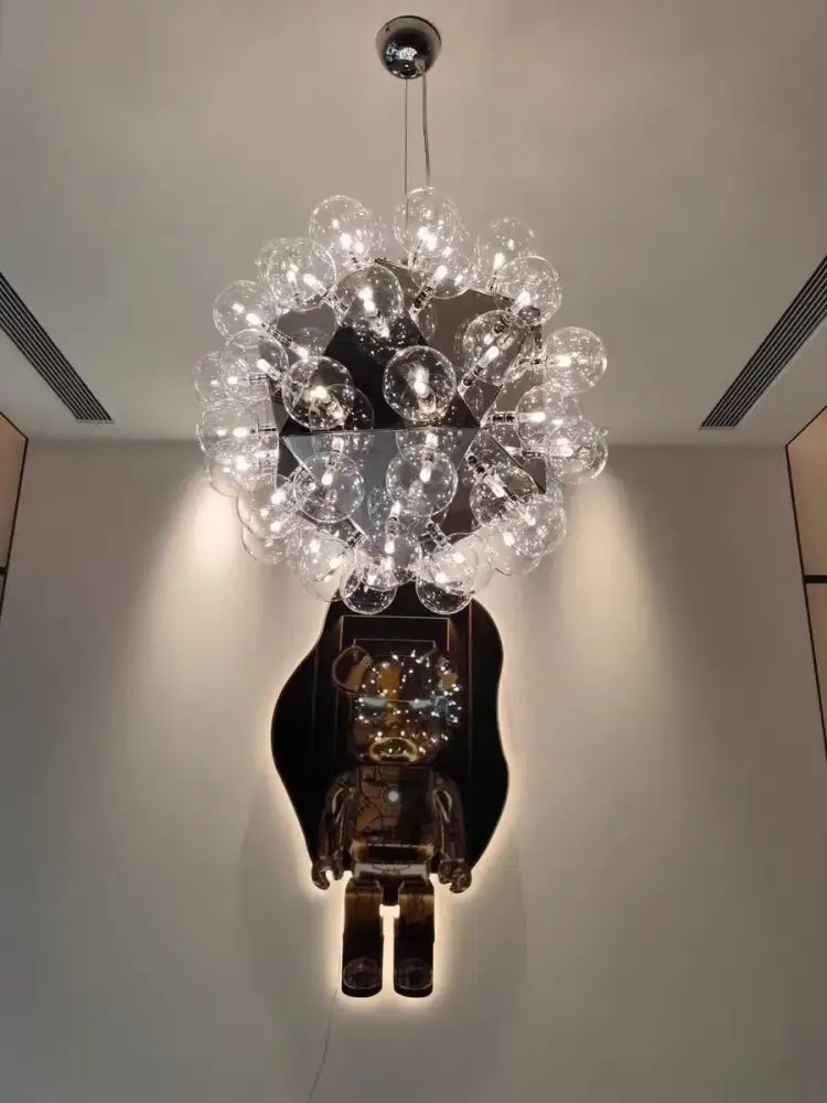Modern gold & silver clear glass bubble chandelier dining room light
