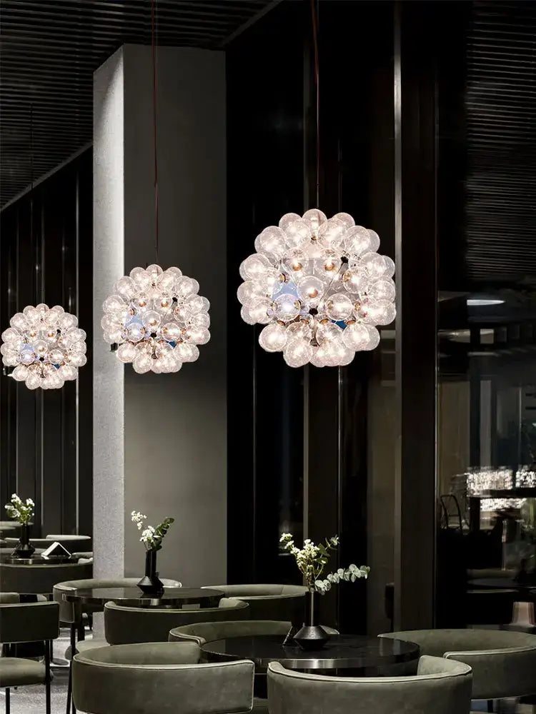 Modern gold & silver clear glass bubble chandelier dining room light