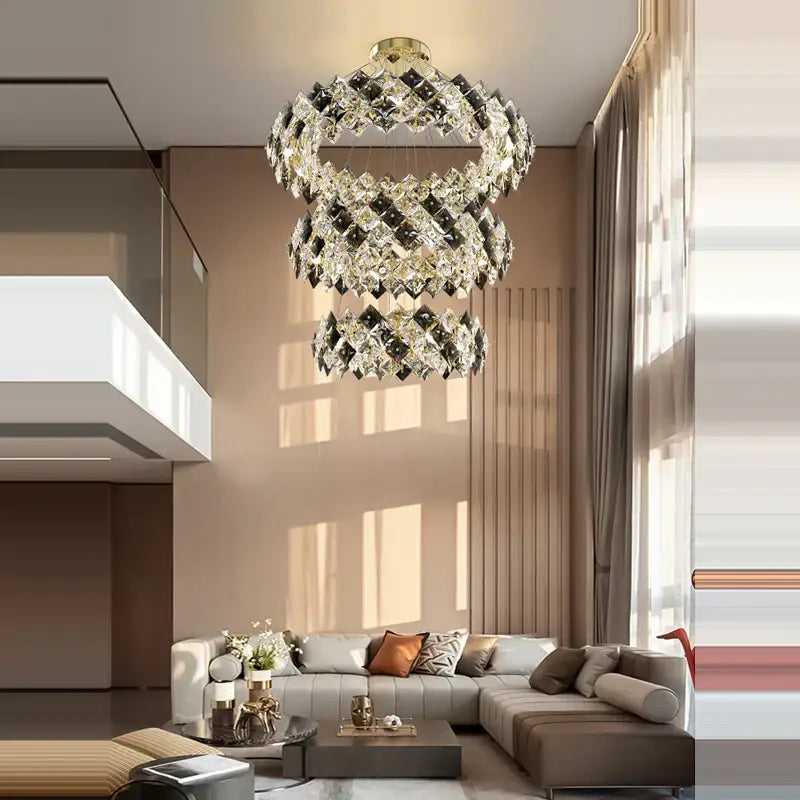 Modern gold & silver crystal dimmable led chandelier dining room