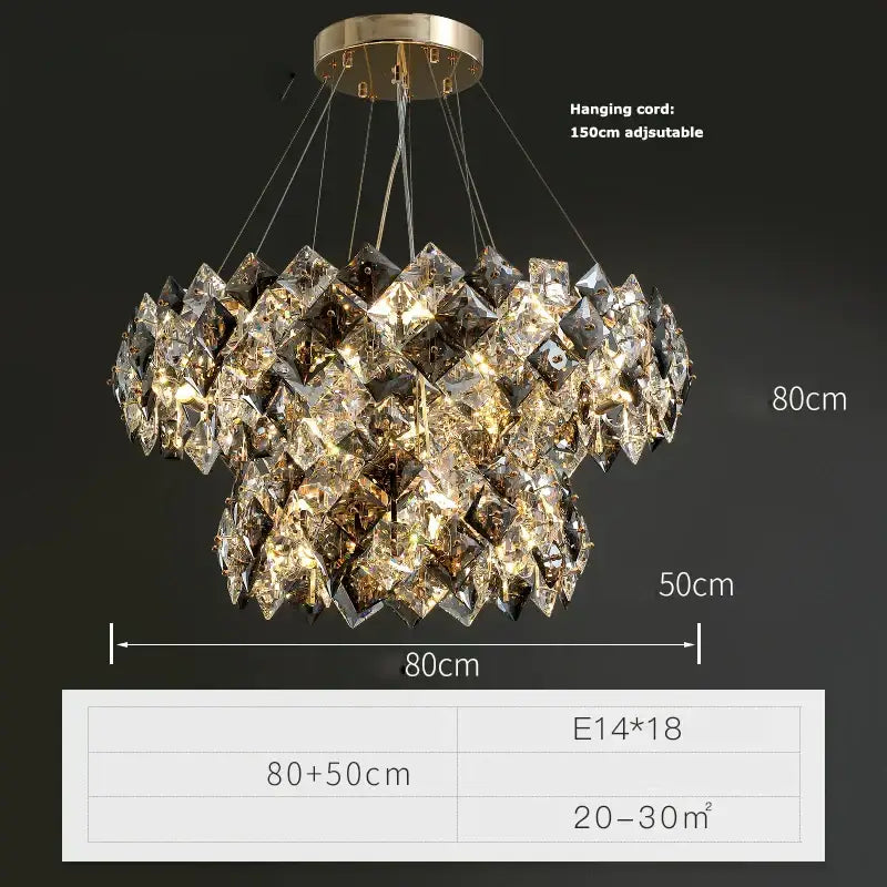 Modern gold & silver crystal dimmable led chandelier dining room