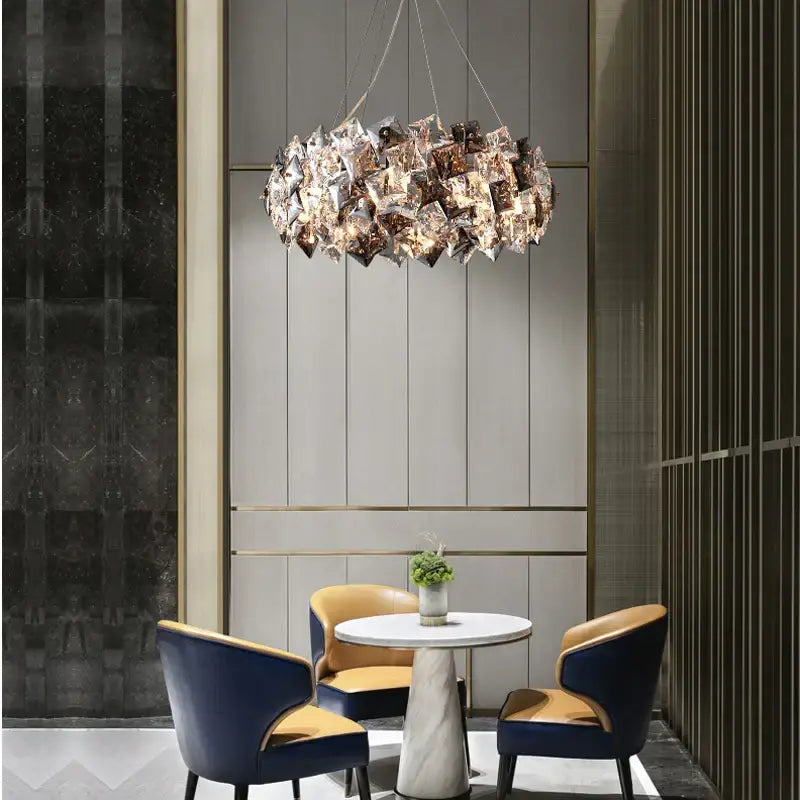 Modern gold & silver crystal dimmable led chandelier dining room