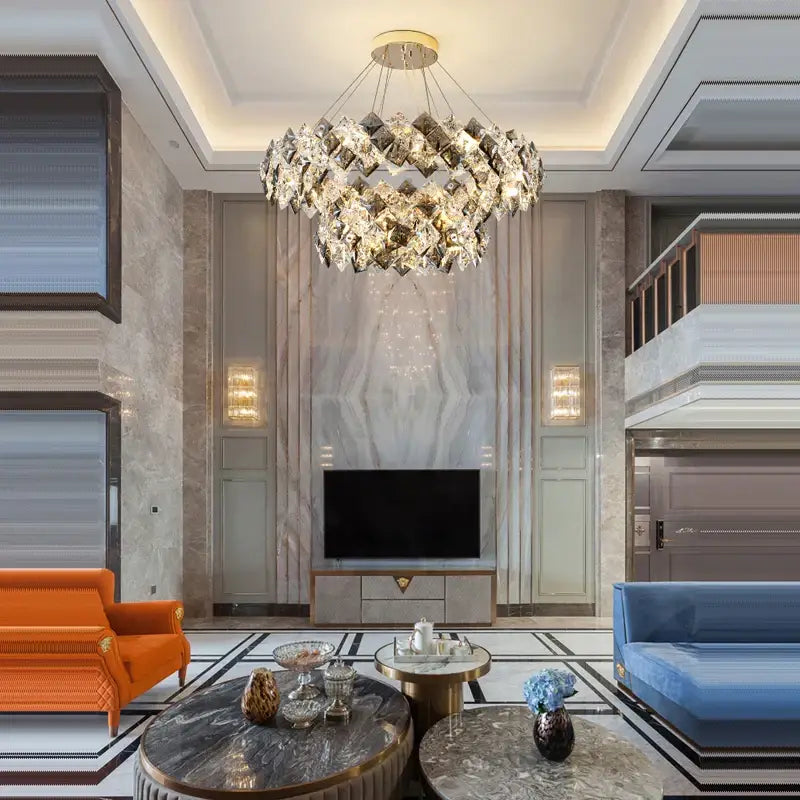 Modern gold & silver crystal dimmable led chandelier dining room