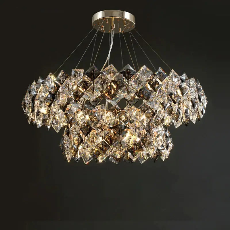 Modern gold & silver crystal dimmable led chandelier dining room