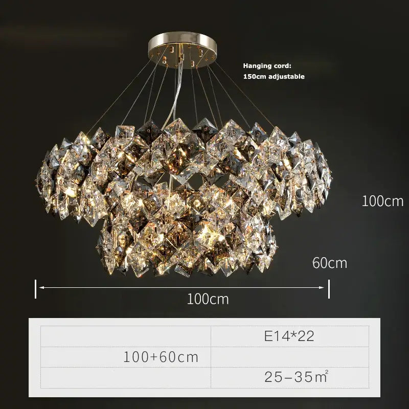 Modern gold & silver crystal dimmable led chandelier dining room