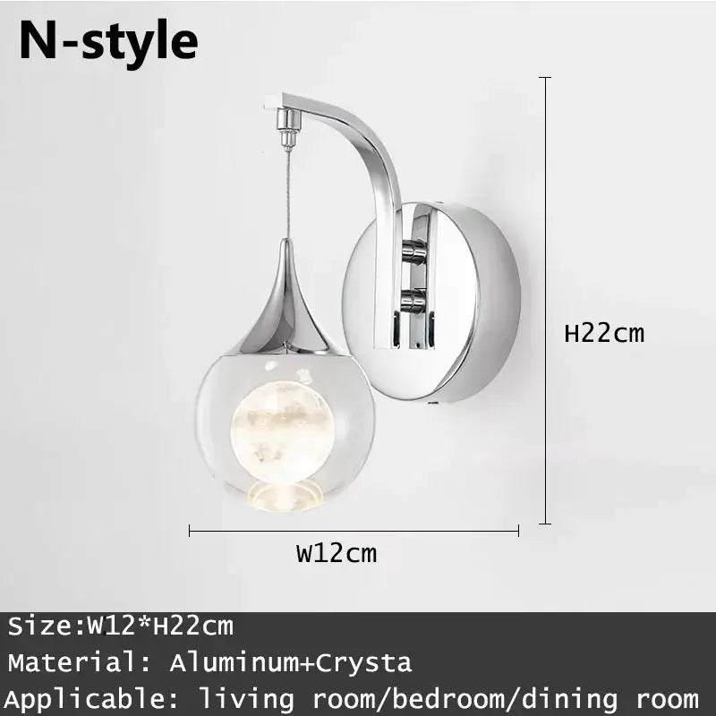 Modern gold & silver crystal led wall sconce bedroom light