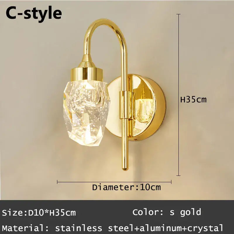 Modern gold & silver crystal led wall sconce bedroom light