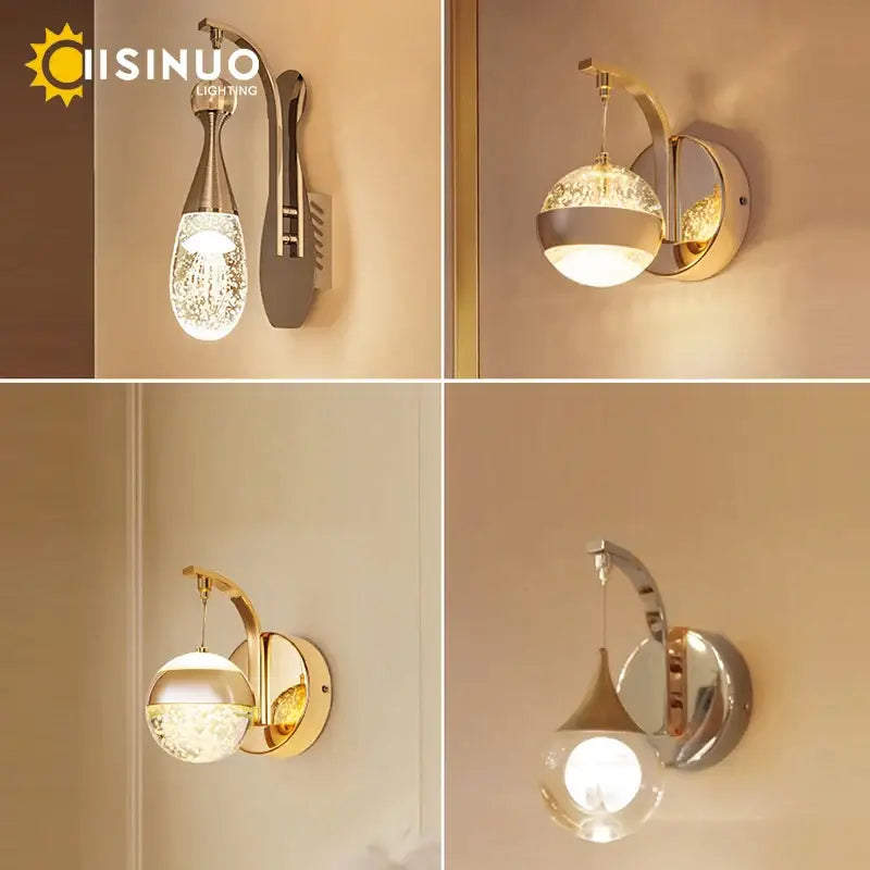 Modern gold & silver crystal led wall sconce bedroom light