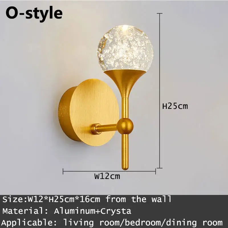 Modern gold & silver crystal led wall sconce bedroom light
