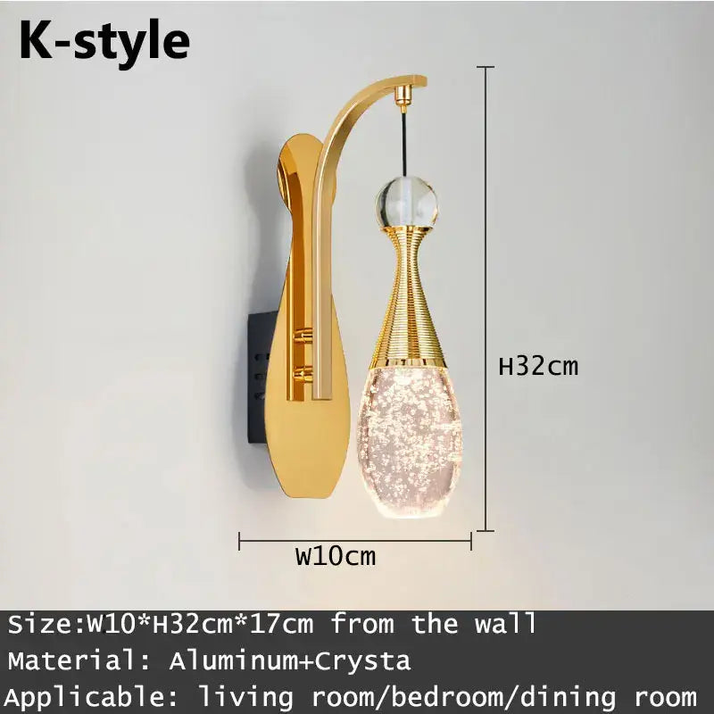 Modern gold & silver crystal led wall sconce bedroom light