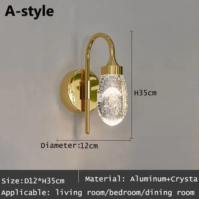 Modern gold & silver crystal led wall sconce bedroom light