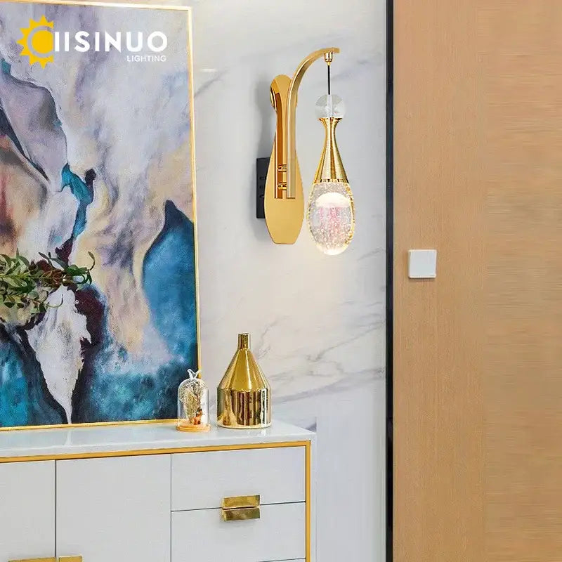 Modern gold & silver crystal led wall sconce bedroom light