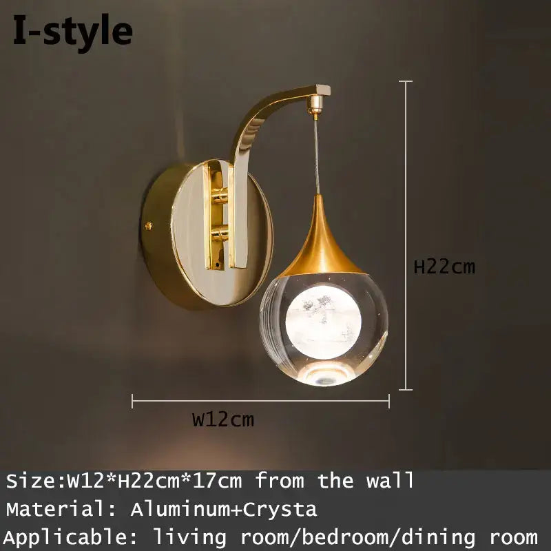 Modern gold & silver crystal led wall sconce bedroom light