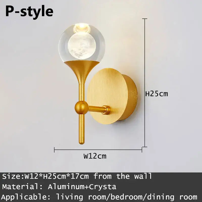 Modern gold & silver crystal led wall sconce bedroom light