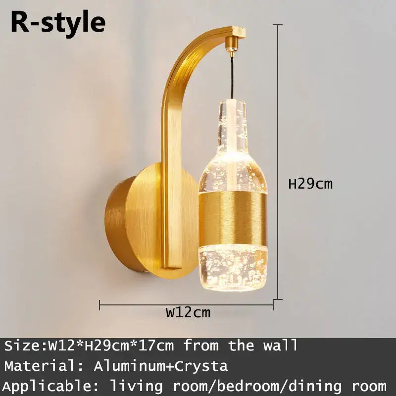 Modern gold & silver crystal led wall sconce bedroom light