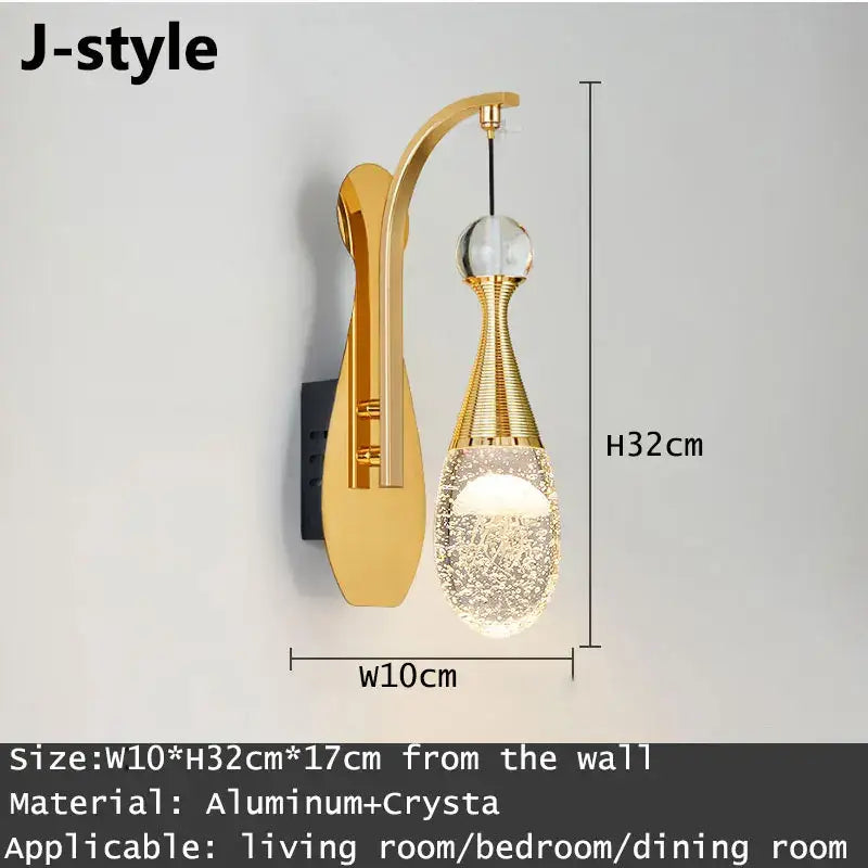 Modern gold & silver crystal led wall sconce bedroom light
