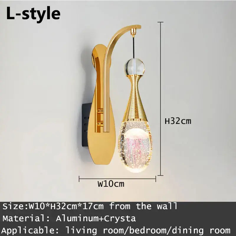 Modern gold & silver crystal led wall sconce bedroom light