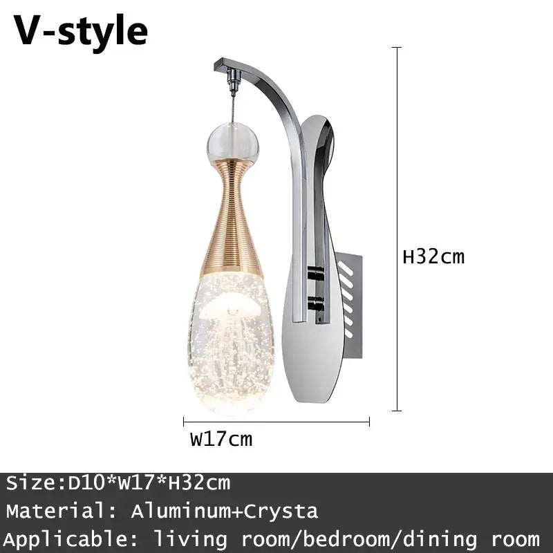 Modern gold & silver crystal led wall sconce bedroom light