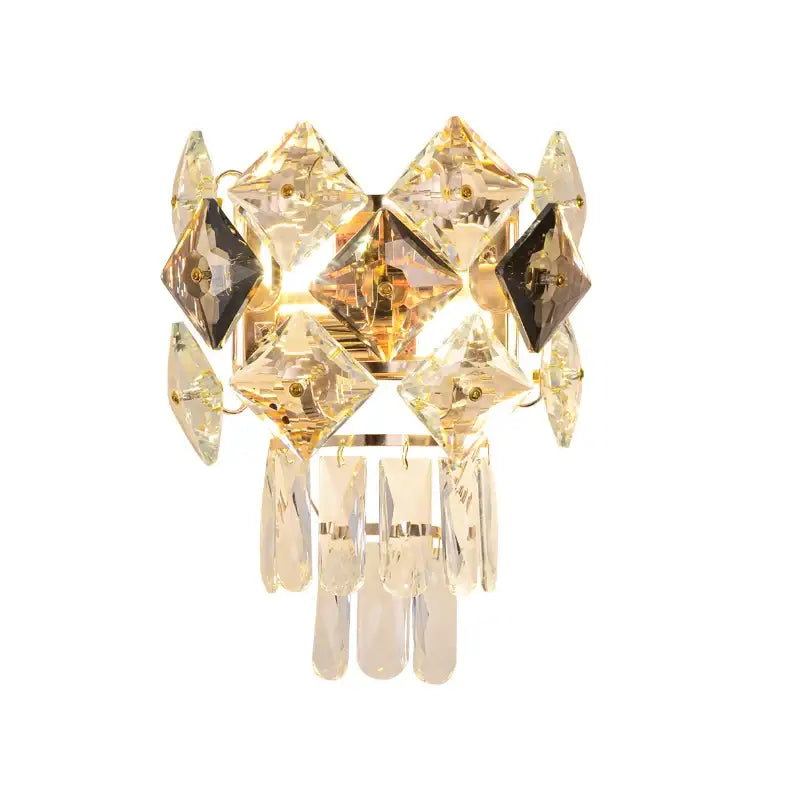 Modern gold & silver crystal wall sconce bedroom stainless steel light