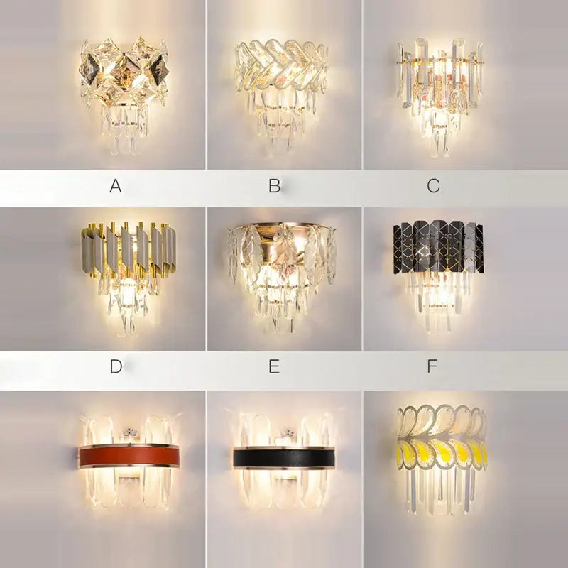 Modern gold & silver crystal wall sconce bedroom stainless steel light