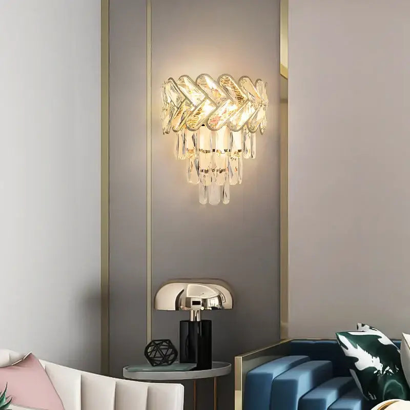 Modern gold & silver crystal wall sconce bedroom stainless steel light