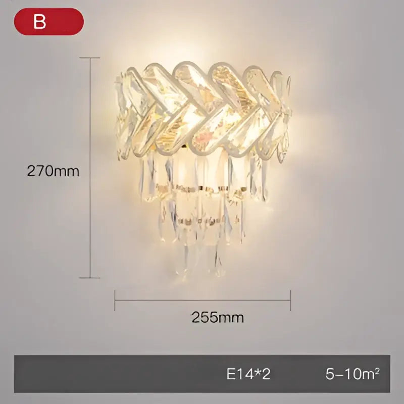 Modern gold & silver crystal wall sconce bedroom stainless steel light