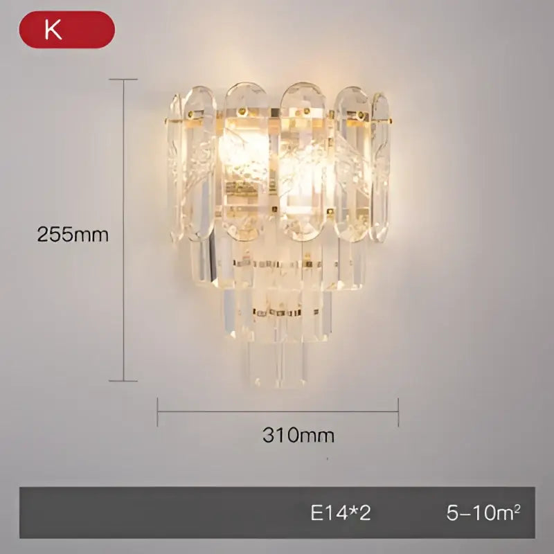 Modern gold & silver crystal wall sconce bedroom stainless steel light