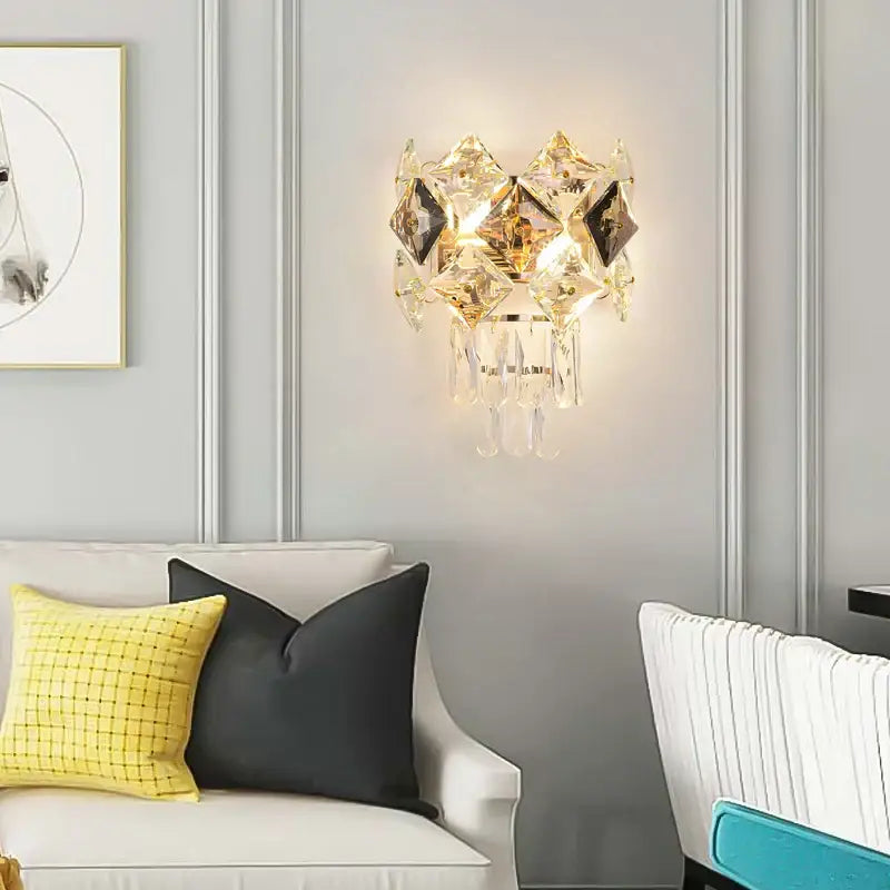 Modern gold & silver crystal wall sconce bedroom stainless steel light