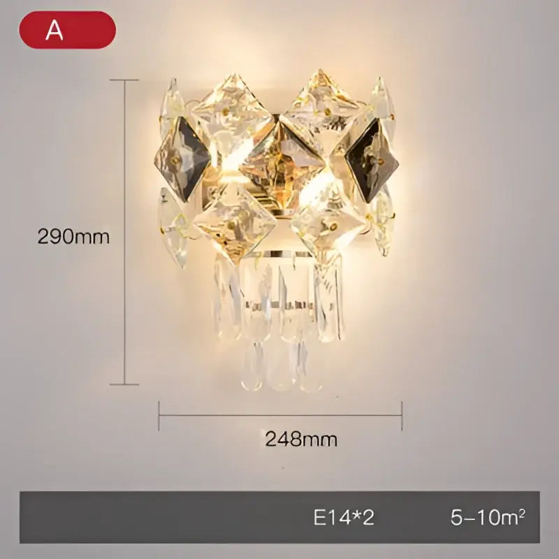 Modern gold & silver crystal wall sconce bedroom stainless steel light