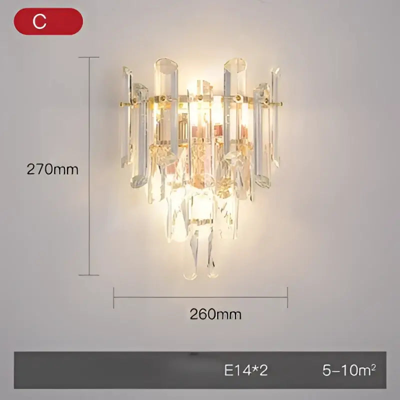 Modern gold & silver crystal wall sconce bedroom stainless steel light