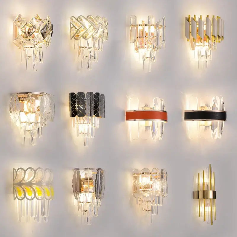 Modern gold & silver crystal wall sconce bedroom stainless steel light