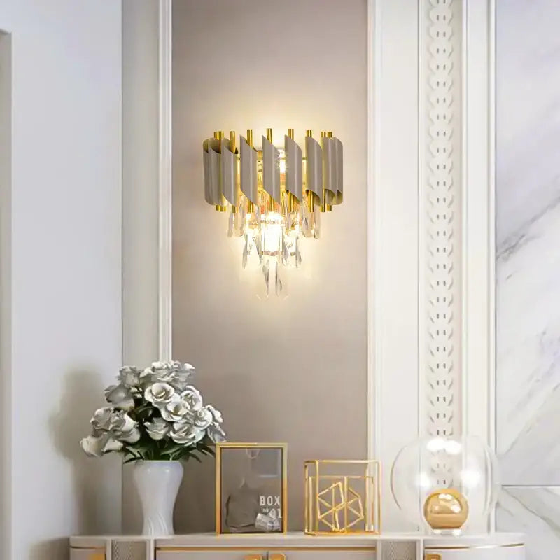 Modern gold & silver crystal wall sconce bedroom stainless steel light