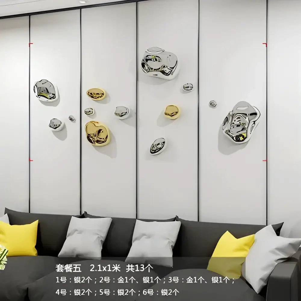 Modern gold & silver metallic rock wall hanging ornaments living room